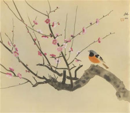 Benji Asada : Red Plum Blossoms and bird (3)