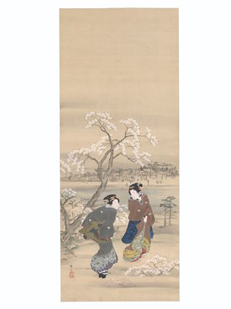 Hokuba Teisai : Two Beauties under Blossoming Cherry Tree