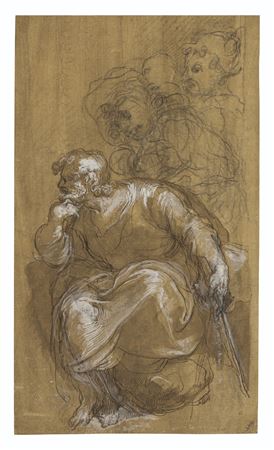 Taddeo Zuccaro : A seated man and studies of male figures behind him