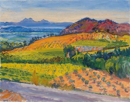 Frederick Gore : Landscape Near Mérindol with Distant Alpilles, During the Mistral