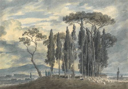 John Robert Cozens : In the Gardens of the Villa Negroni at Rome