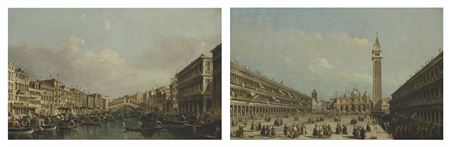 Francesco Tironi : The Grand Canal with the Rialto Bridge from the South; Saint Mark's Square with the Basilica and the Campanile