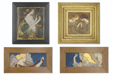 Robert Anning Bell : Four reliefs: A Mermaid; The Fortune Teller; and The Ball of Wool (two linked designs)