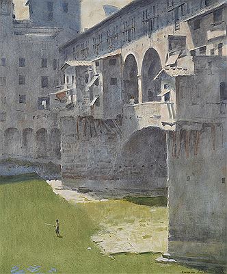 Norman Hepple : Boy fishing at the Ponte Vecchio