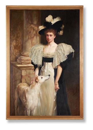 Julius Hare : PORTRAIT OF A LADY WITH HER DOG