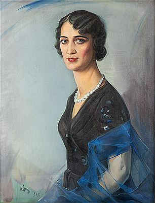 Jozef Kidon : Woman with a string of beads and a blue stole