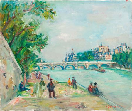 Wladyslaw Adam Alojzy Jahl : By the Seine River. View on Pont Neuf