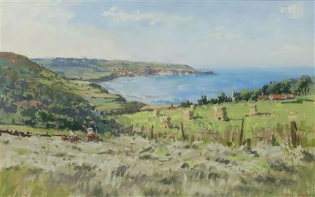 Angus Bernard Rands : Gathering Hay at the Ravenscar Alum Works looking towards Robin Hood's Bay