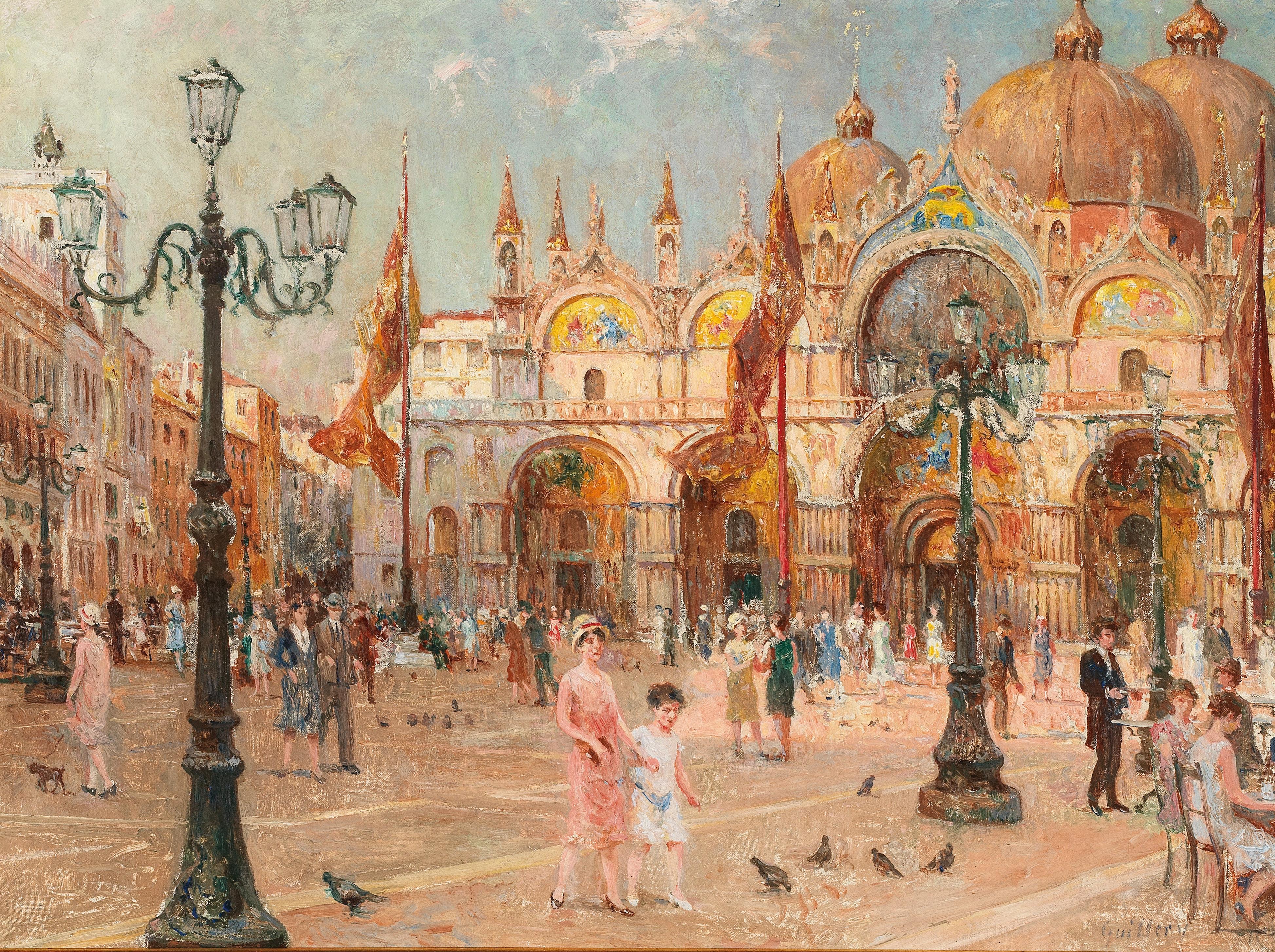 Franz Guillery : Venice, a Lively Scene on St Mark’s Square