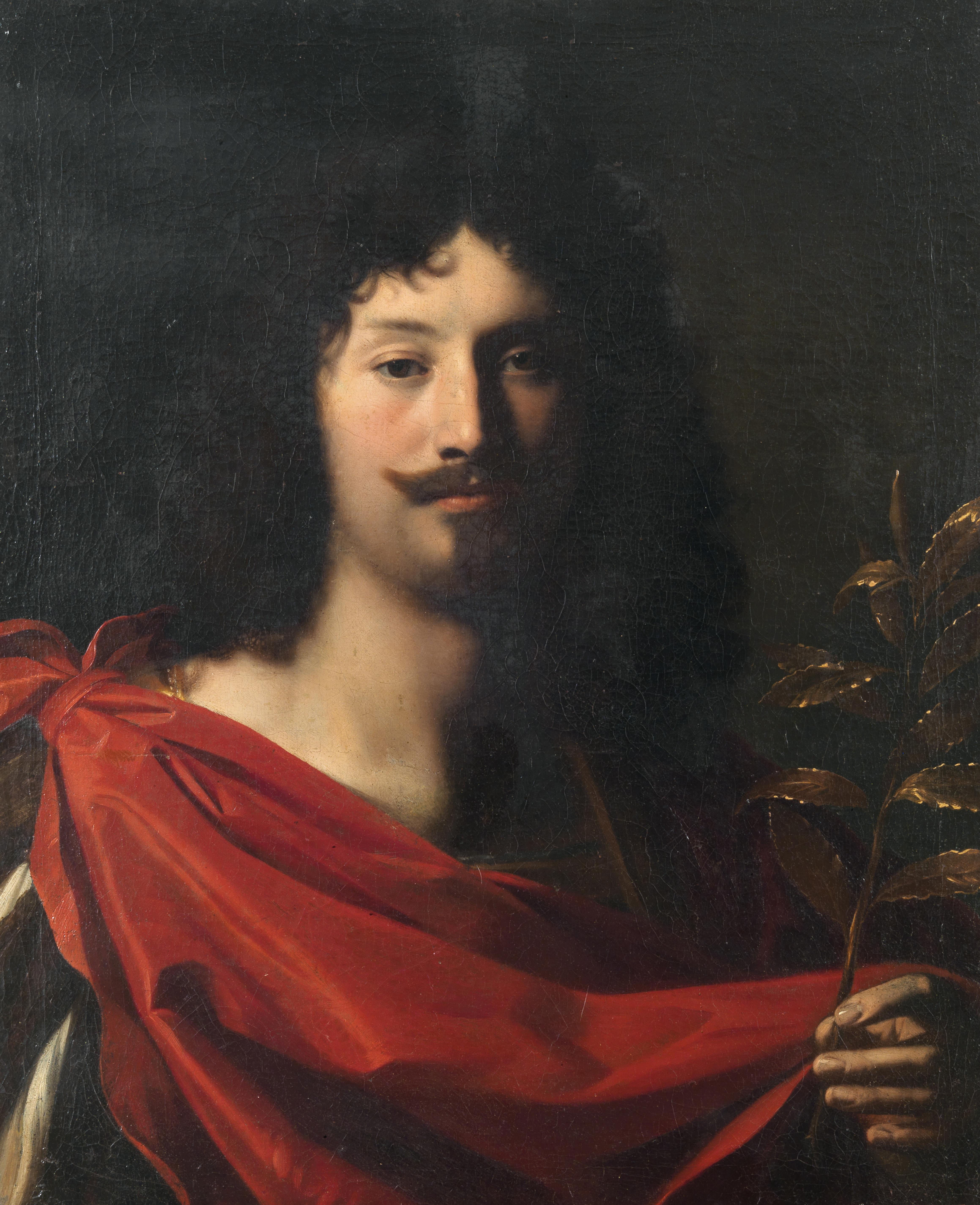 Nicolas Regnier : Portrait of a nobleman, long bust-length, as Aeneas, holding a branch of golden laurel