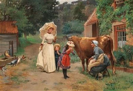 Emile Charles Dameron : A Visit to a Farmyard