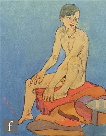 Albert Wainwright : Naked youth seated on cushions