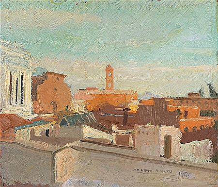 Orazio Amato : Rome, view of the Campidoglio with the Ara Coeli and the Vittoriano