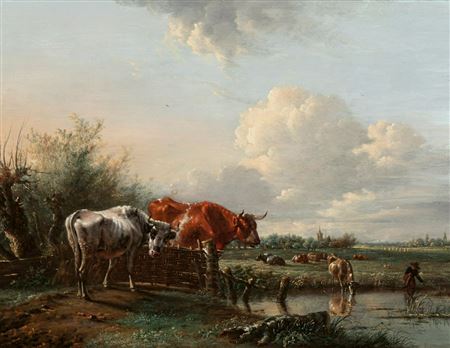 Jan Baptist Kobell II : A) Shepherd Watching the Cattle;  b) Shepherd Guiding the Cattle