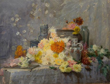 Joseph Mittey : Still Life with Chrysanthemums