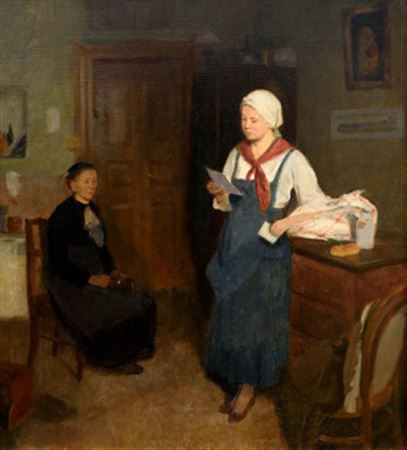 Josef Multrus : A Young Woman Reading a Letter