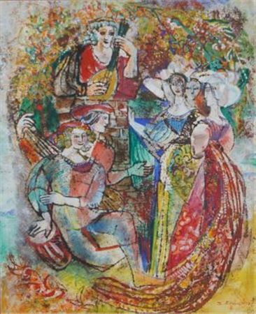 Thorstein Rittun : Women and men with lute player 1972