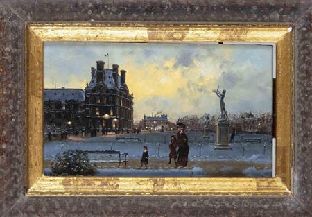 Hilmar Dillmann : Urban winter scene in the evening light