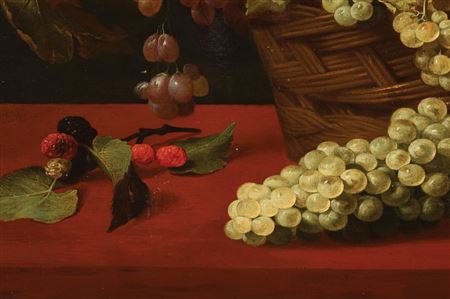 Jacob Fopsen van Es : Still life with a basket of grapes with a loaf of bread and lemon