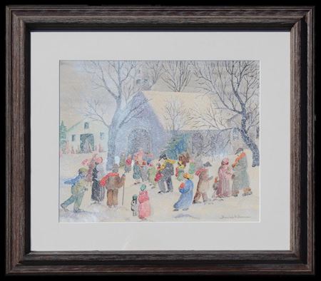 Beulah Elizabeth Hazelrigg Brown : Winter Scene with Buildings and Figures