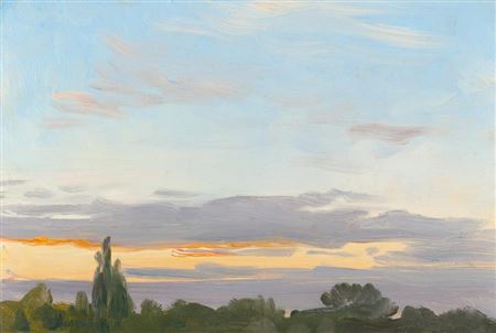 Christian Friedrich Gille : Clouds above shrubs and poplar trees