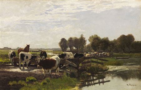 Hermann Baisch : Weidetiere in Flusslandschaft