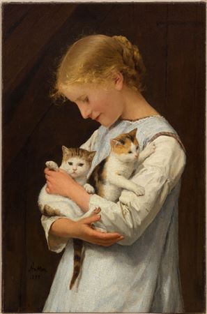 Robert Zund : Mädchen mit zwei Katzen (Girl with two cats). 1888.