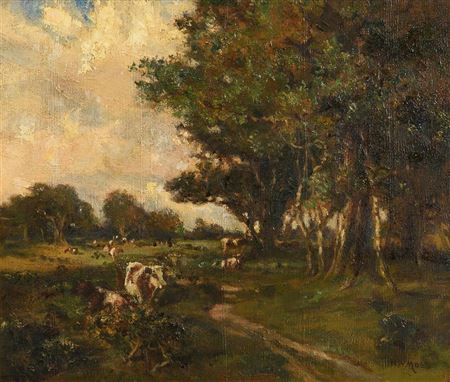 Henry William Moss : Cattle in a Wooded Landscape