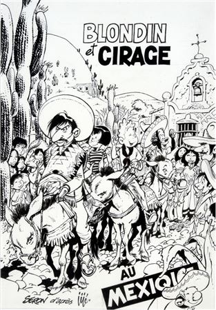 Pierre Seron : Blondin and Cirage cover in Mexico, homage to the 1952 Jijé cover.