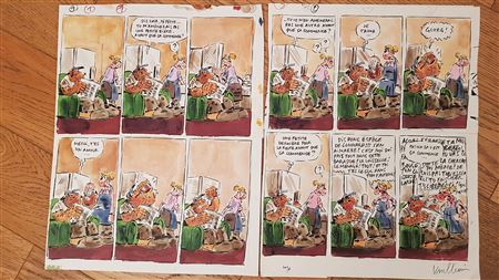 Philippe Vuillemin : Before it starts. (Set of two humorous boards)