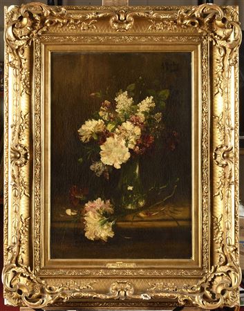 Alfred Rouby : Bouquet de lilas et oeillets