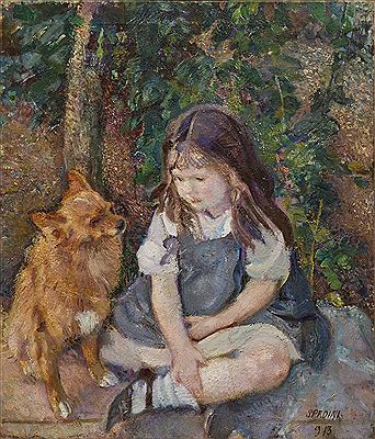 Armando Spadini : THE LITTLE GIRL AND THE DOG