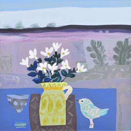 Emma Williams : WHITE FLOWERS AND LITTLE POT BIRD