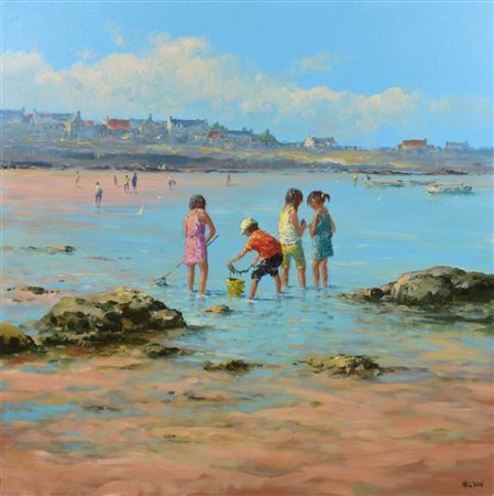 Allan Nelson : Beach scene with figures