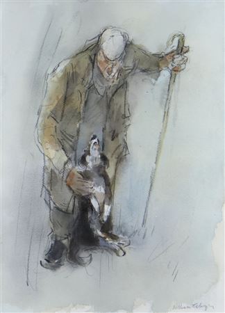 William Selwyn : Farmer with stick and admiring sheep dog