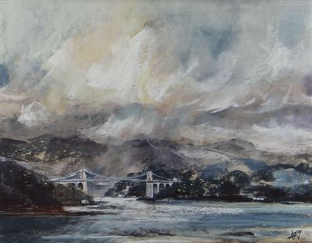 Aled Prichard Jones : The Menai Straits and Suspension Bridge, Carneddau mountain-range, Eryri