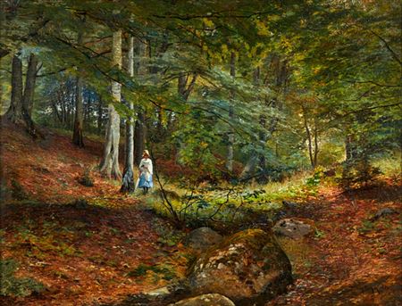 Vilhelm Behm : Girl in lush beech forest