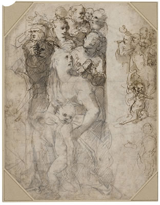 Taddeo Zuccaro : Recto: Two groups of figures, studies for the Frangipani Chapel, San Marcello al Corso Verso: Studies for the lunette above the altar in the Frangipani Chapel and an architectural design for a wall decoration