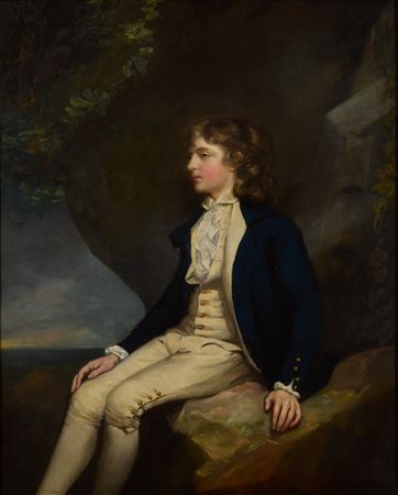 James Northcote : Portrait of a Captain Raynor, R.N., seated on a rocky bank, in a midshipman's uniform