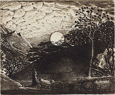 Samuel Palmer : A Shepherd leading his flock under the full moon