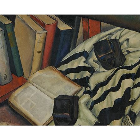 Todros Geller : Still Life with Torah, Tallit and Tefillin, 1929