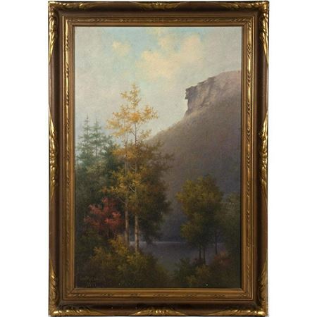 George McConnell : Untitled (Mountain and forested lake landscape)