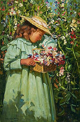 Peter MacGregor Wilson : A girl picking sweet peas