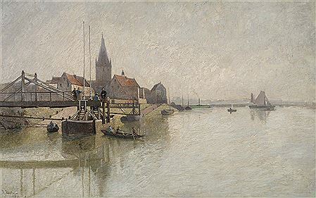 Theodor Joseph Hagen : Düsseldorf. Old Town Shore from the North.