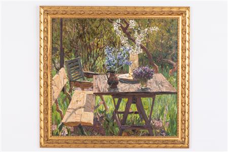 Piotr Stolerenko : Table with flowers in the garden