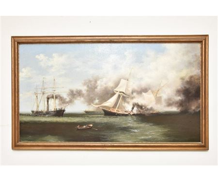 Xanthus Russell Smith : Civil War naval engagement between the Confederate Raider Cruiser C.S.S. Alabama and the U.S.S. Sloop of War Kearsarge with the rescue of the crew by the Deerhound