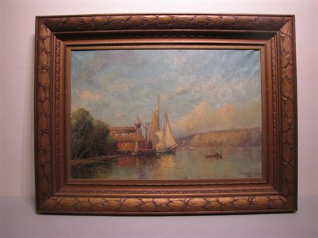 Frederick Leo Hunter : View of Vessels/Industry/Palisades of the Lower Hudson River