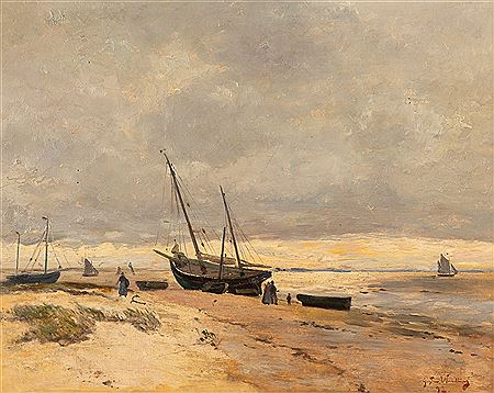 Gustav Wendling : Strandlandschaft mit Fischerbooten (Ostsee)