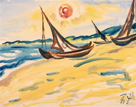 Joseph Fritz Zalisz : Boote am Strand