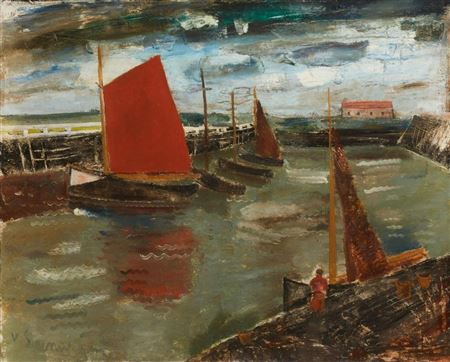 Gustave Steenwegen : Boat with red sail